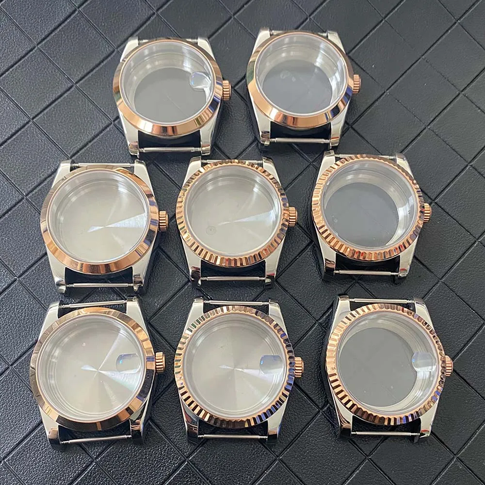 36MM Watch Case Glass Rose Gold Color Sapphire Watch Accessories for NH35/36 Movement