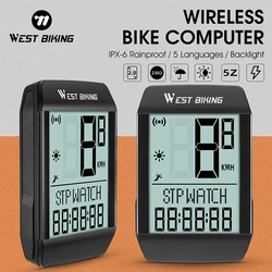 WEST BIKING 5 Language Bicycle Computer Wireless Wired Cycling Odometer Auto Wake & Sleep Bike Speedometer LED Screen Stopwatch