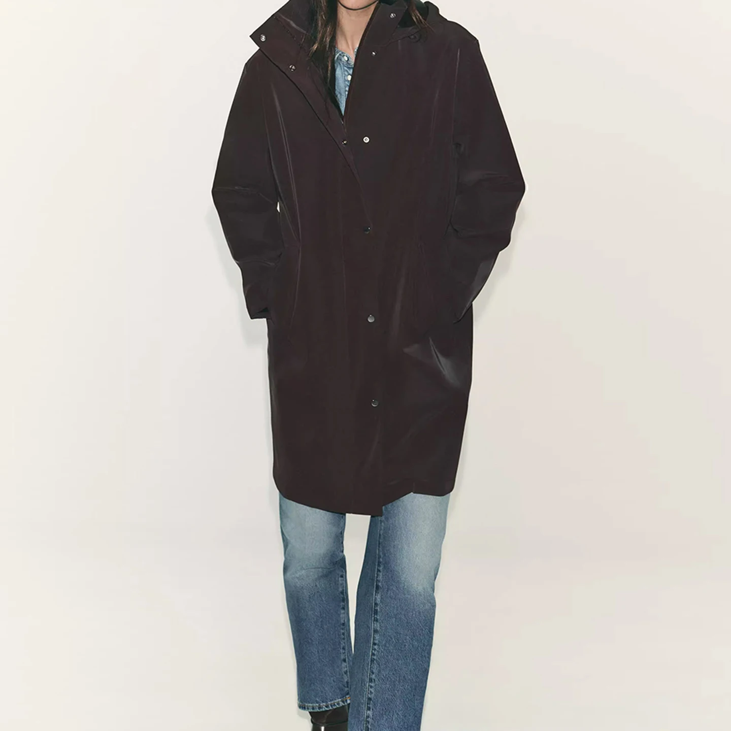 

Women's Windproof Hooded Stand Collar Jaet Coat Z Commute Sle Long Sve Mid-Length Single Button Closure