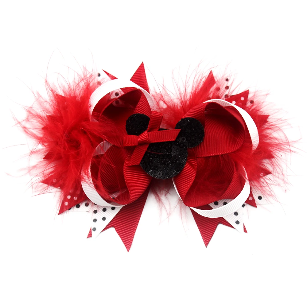 

Красочный Наряд с цветочным рисунком в горошек и перьями, бутиковый бант для волос для маленьких девочек с зажимом для волос, аксессуары для волос