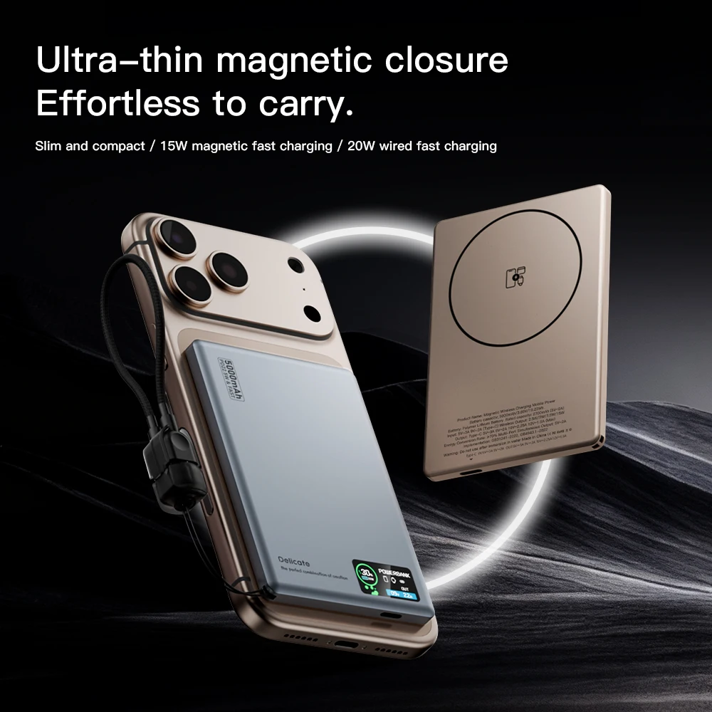 2025 New Smart Display Screen Wireless Charging Battery for Magsafe iPhone 17 Mobile Backup Battery charger for Apple Watch 10 9