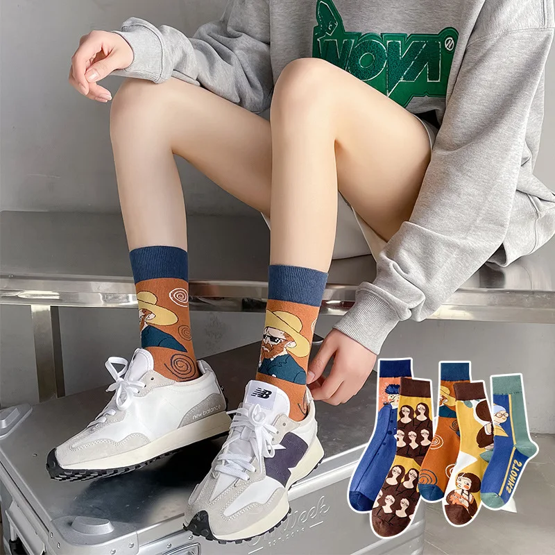 Hot Dropshipping Autumn winter Retro Women New Art Van Gogh Mural World Famous Oil Painting Series Men Socks Funny Socks