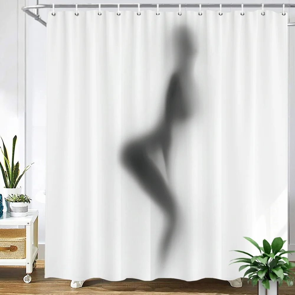 

Abstract Silhouette Shower Curtain, Modern Art Print, Minimalist Female Figure, Black and White Bathroom Decor Waterproof Fabric
