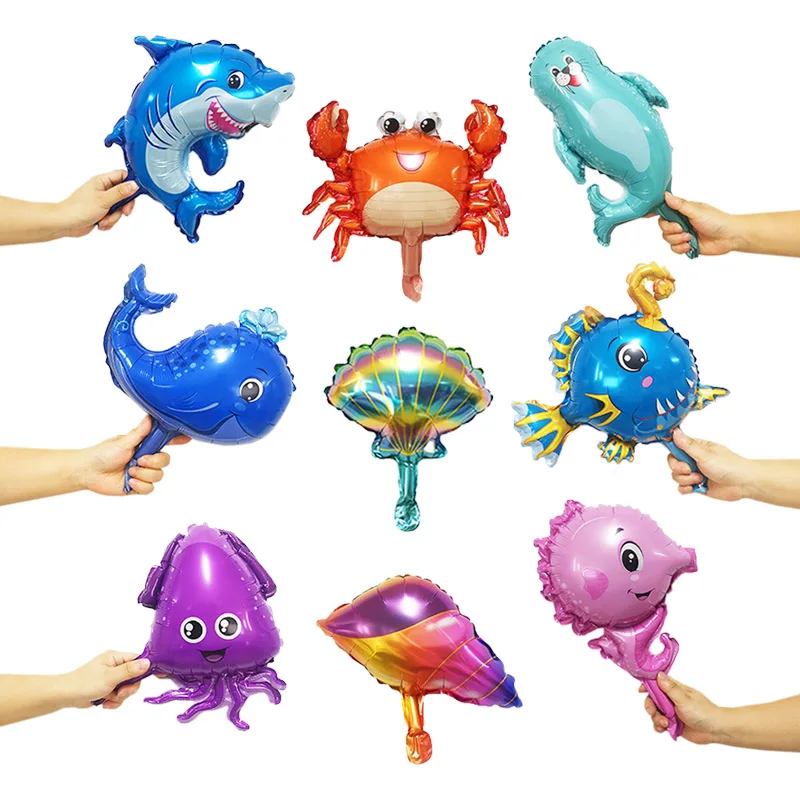 9pcs Mini Ocean Animal Fish Balloons Shark Octopus Whale Shell Foil Balloon Baby Shower Birthday Party Decoration Kids Toys