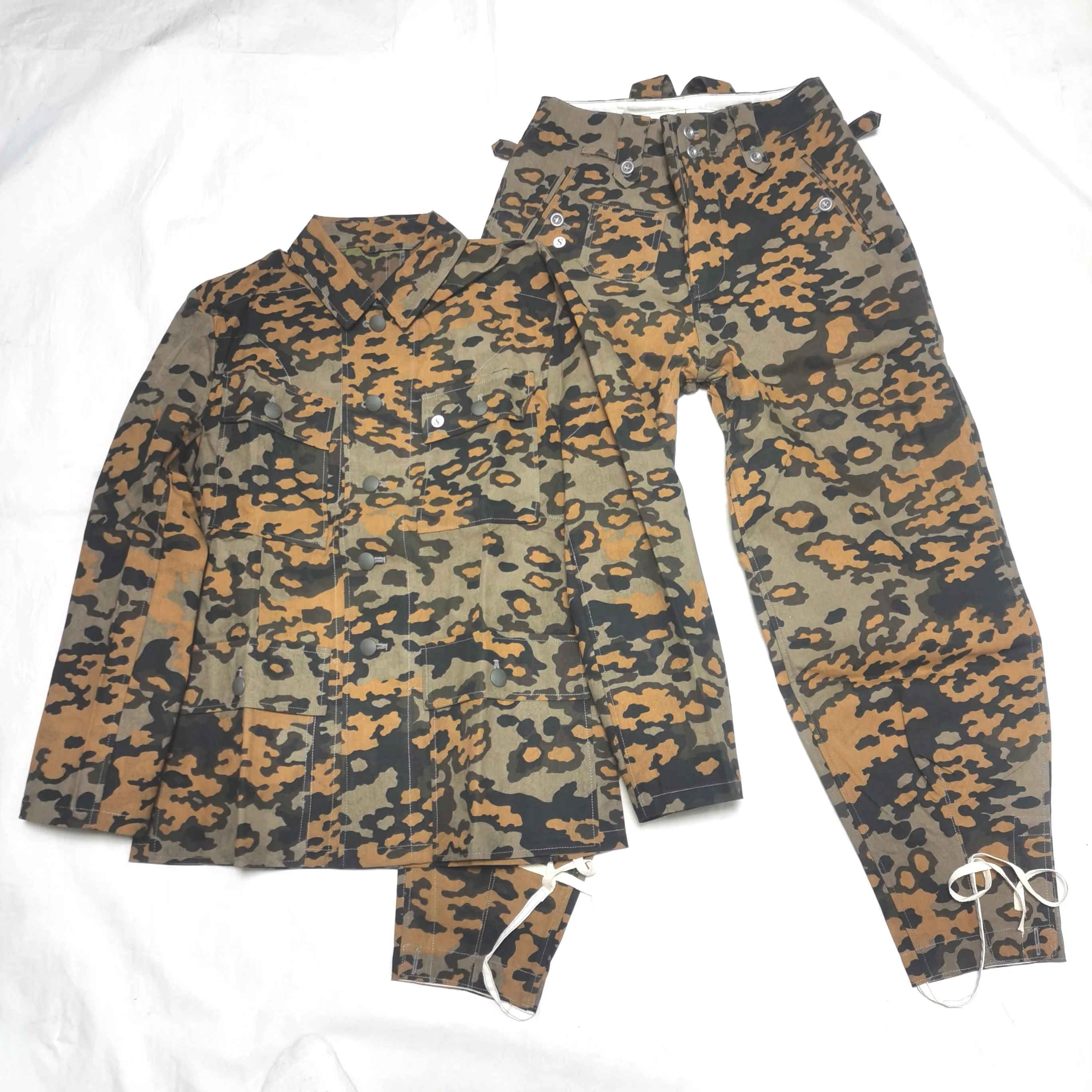 تأثيري الألمانية النخبة DOT44 التمويه شظية/أوراق البلوط كامو تونك السراويل بنطلون M43 الميدان ملابس العمل إعادة تمثيل الفيلم الدعائم