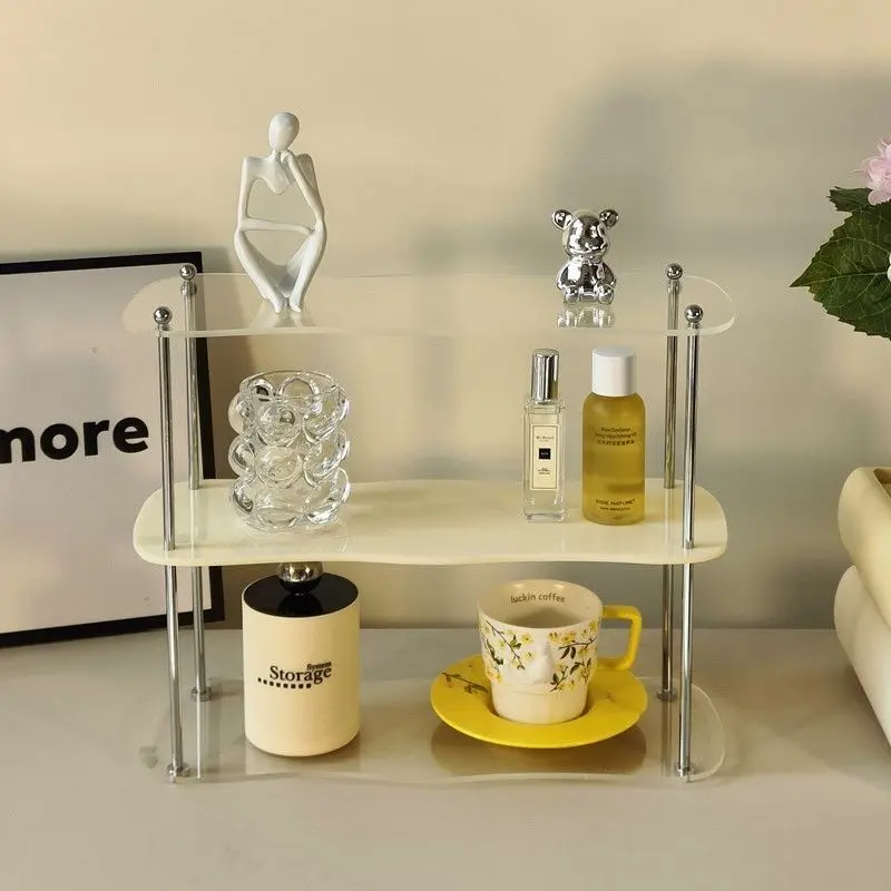 Household Desktop Water Cup Storage Rack Three Layers of Acrylic Cosmetics Perfume Display Metal Rod Detachable Display Frame