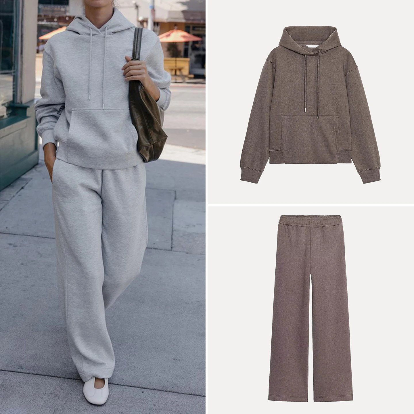 

Женская толстовка с капюшоном и широкие брюки, комплект осень 2024, модный повседневный удобный комплект из двух предметов, длинные брюки све