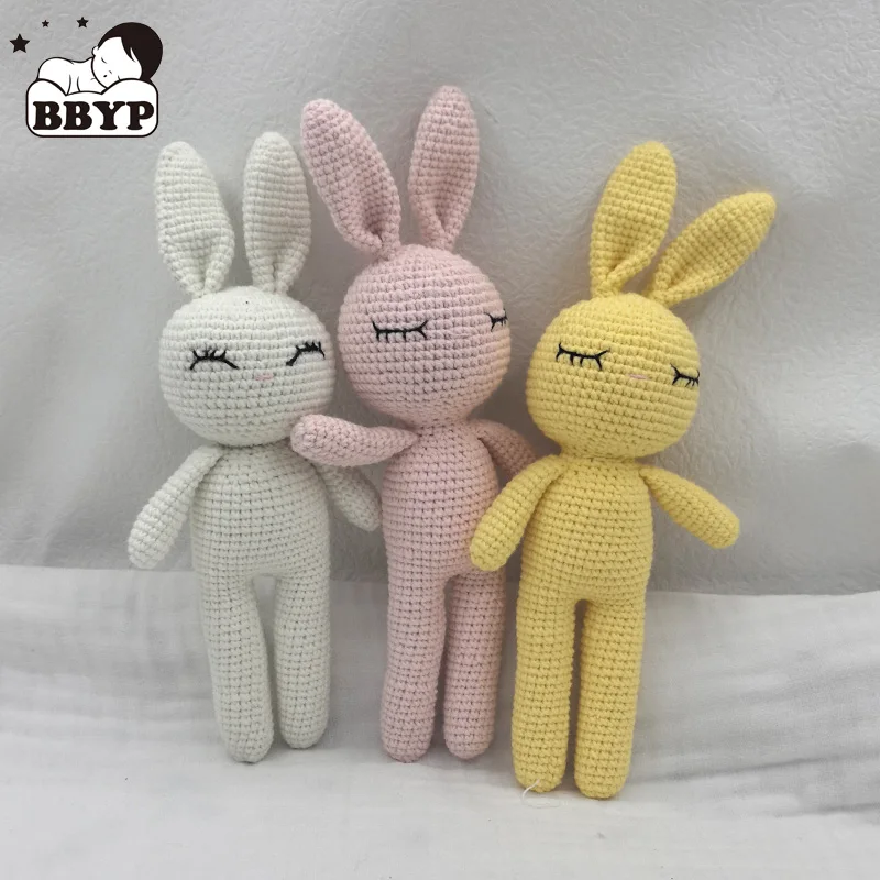 New Handmade Kawaii Rabbit Stuffed Toy Crochet Wool Doll Knitted Bunny Doll Soothing Baby Sleeping PillowToys For Kids Birthday