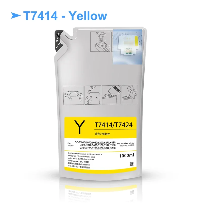 Paquete de tinta de sublimación para impresora Epson, paquete de tinta de 1000ML, T7411, T7414, T741X, para Epson SureColor F6000, F6070, F6200,