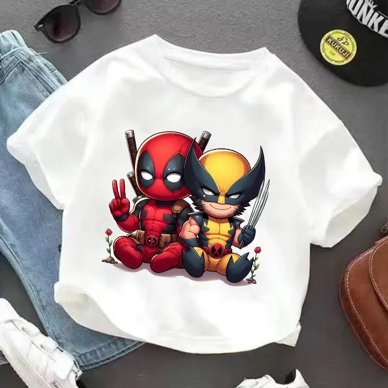 

Deadpool & Wolverine White T-shirt Round Neck Loose Summer Clothing Comfortable Breathable Character Children Birthday Hot Gift