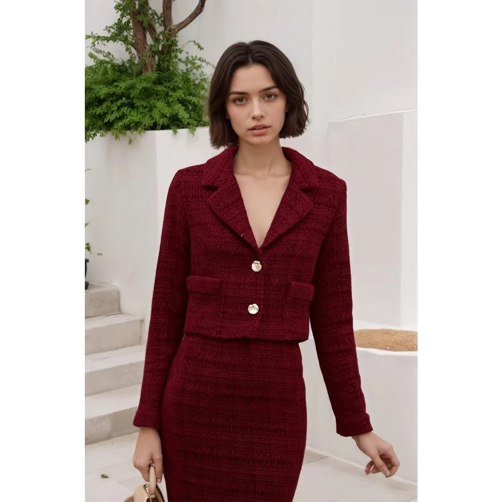 Tweed Skirt Suit Set for Women 2 Piece Long Sleeve Blazer Womenzara woman 2025 new collection ropa mujer traf