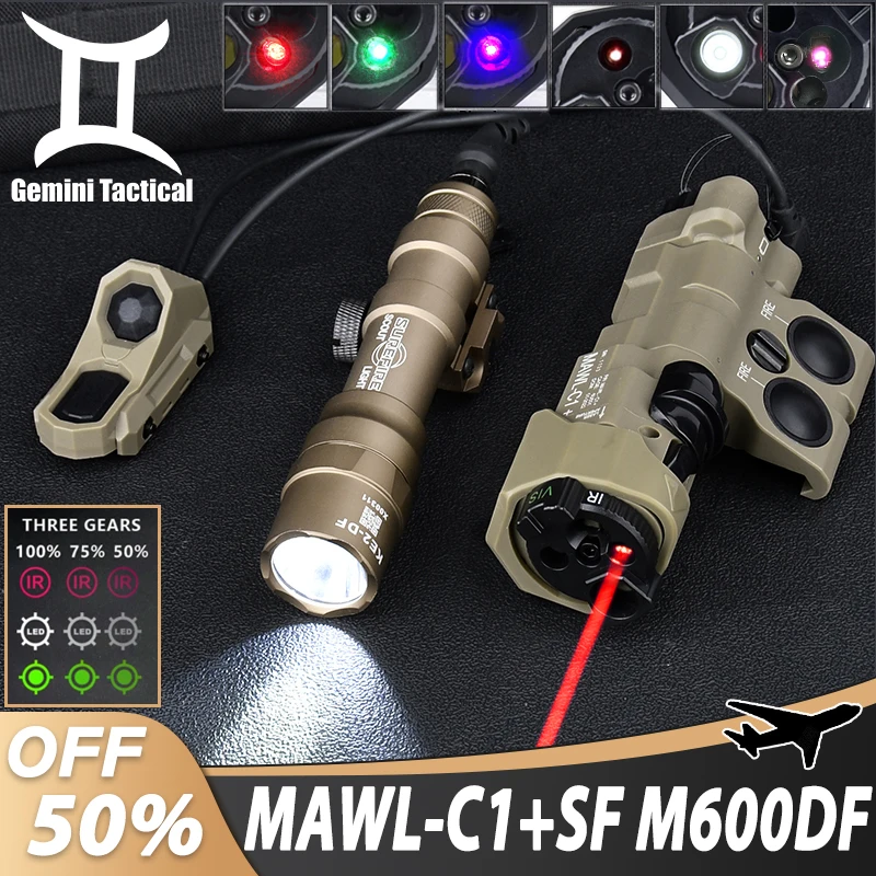 Tactical WADSN New MAWL-C1 Upgraded Red Green Blue Dot Laser IR Fill Light M600DF White LED Flashlight With Dual Pressure Switch