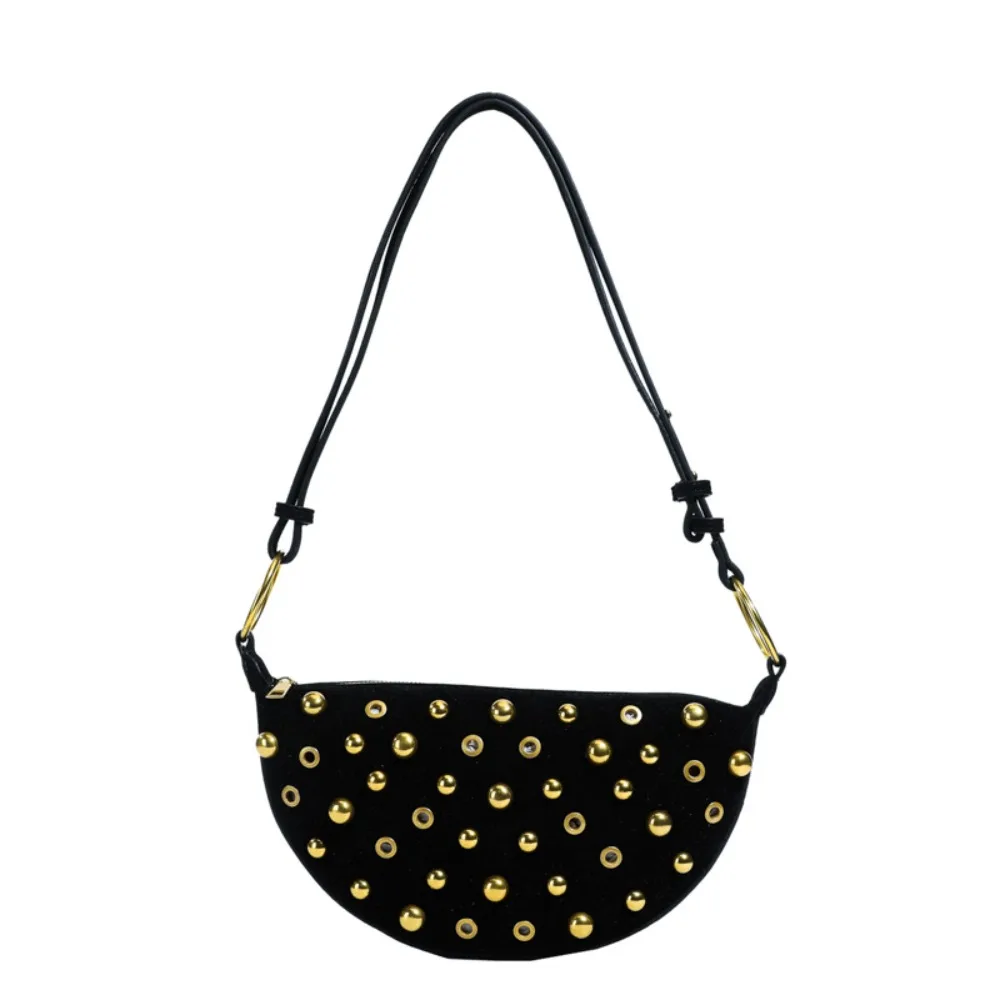 

Simple Metal Stud Rivet Crossbody Bag Spicy Girl Punk Style Y2k Shoulder Bag Hollow Handbag Underarm Bag Girl