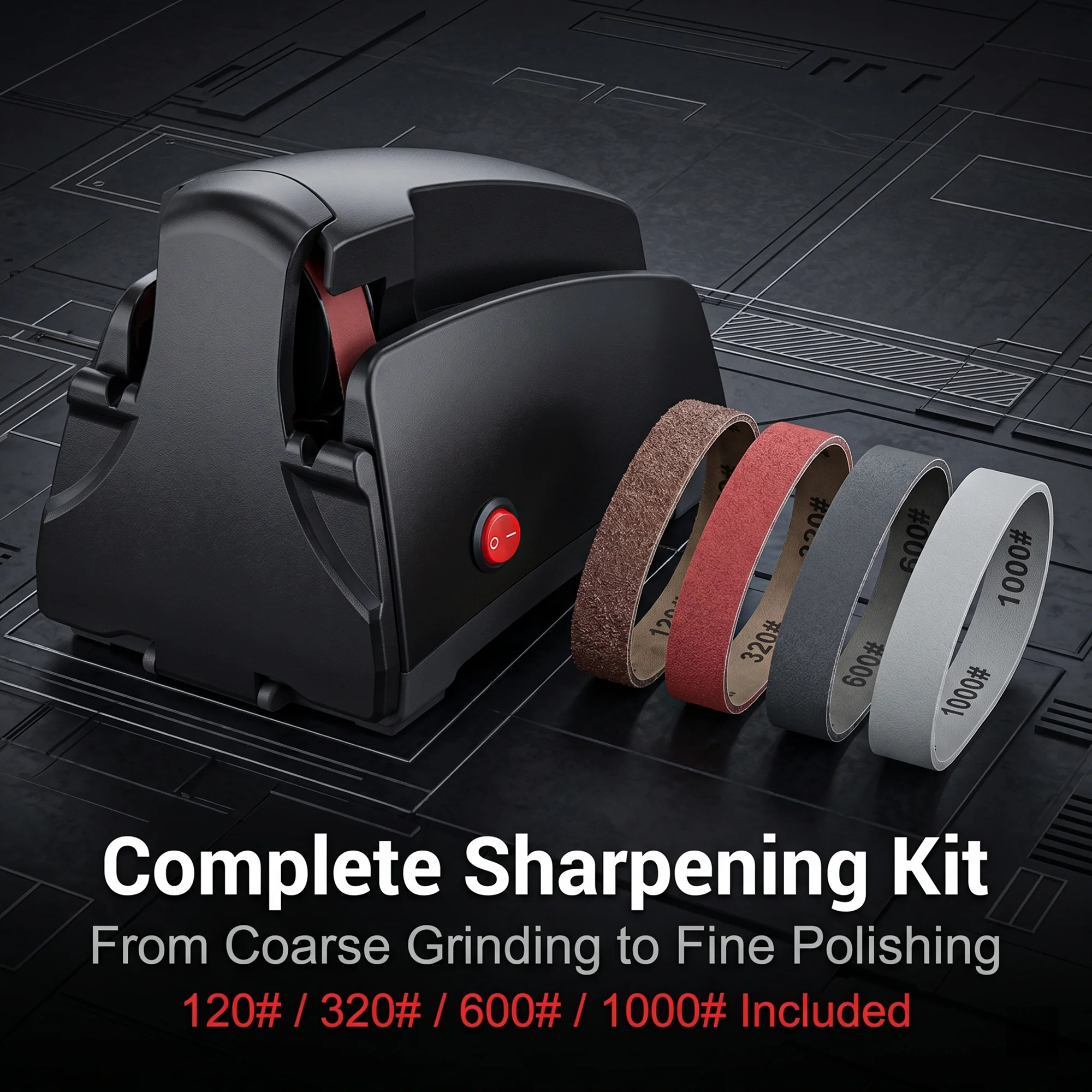 Home Use Electric Belt Sharpener, 4 Grits 120-1000#, Sanding Belt Knife Sharpening Tool for Kitchen