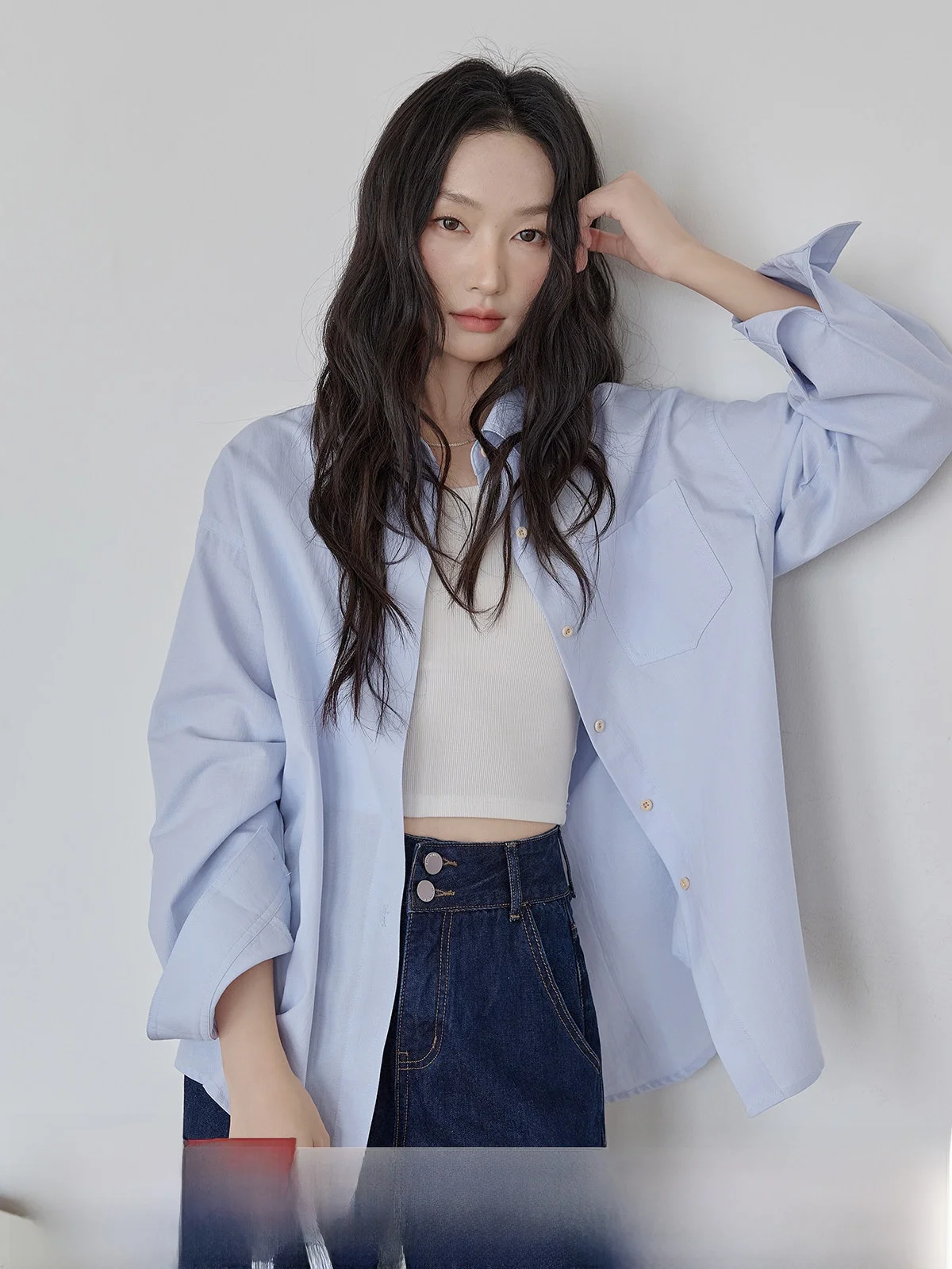 

Blue Long Sve Loose Casual irt Women's Spring 2026 New Sle Ele Versatile Top HUIXI Commute Sle Korean Version Pu...