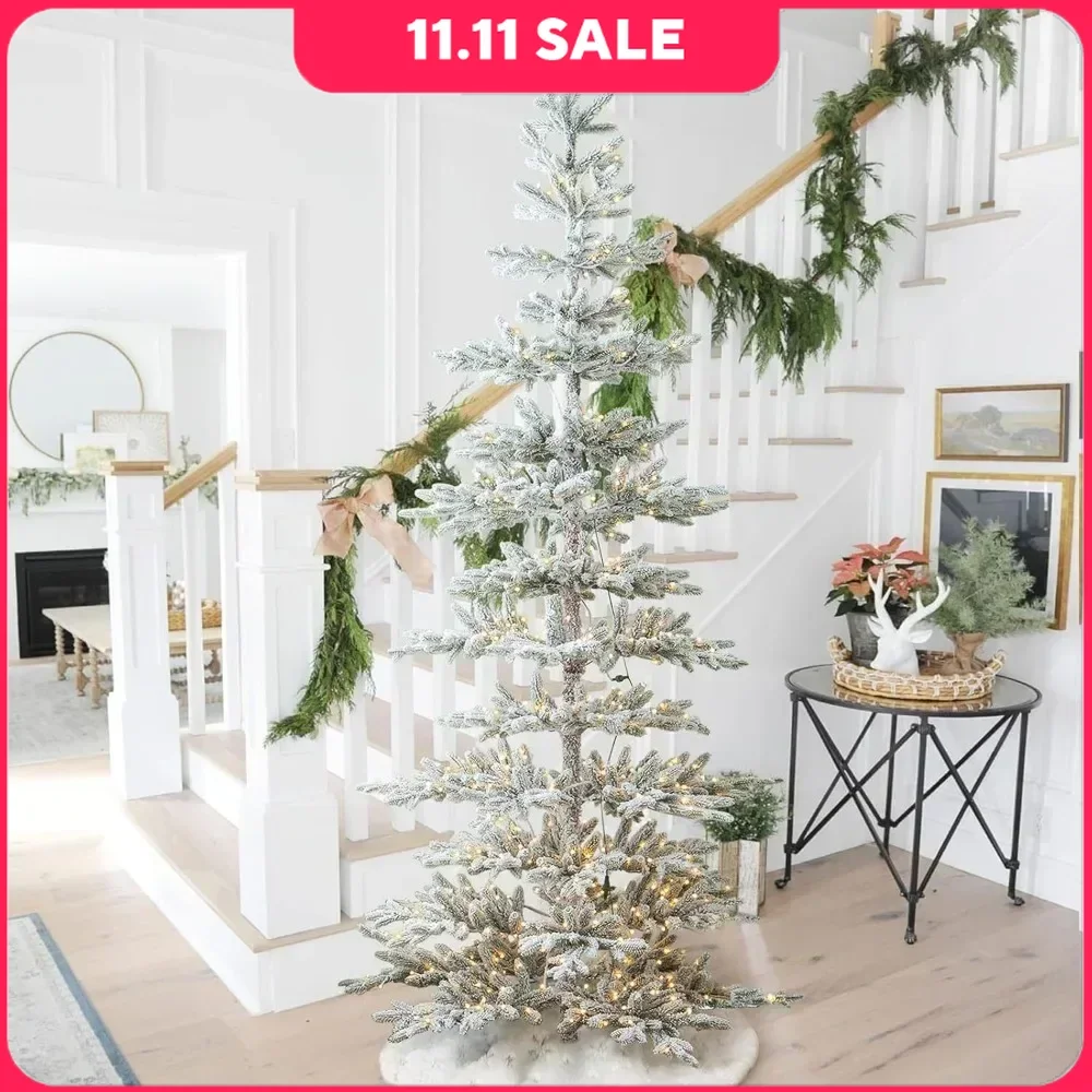 

9ft Artificial Christmas Tree,Deluxe Pre-Lit Flocked Pine with 650 Warm White Lights, Metal Hinges & Base,Large Xmas Tree