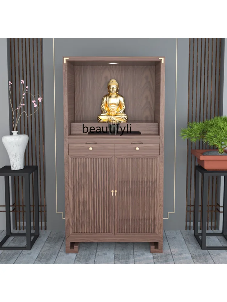 Solid Wood with Door Household Chinese Large Buddha Niche Simple and Light Luxury Buddha Cabinet Altar Altar Clothes Closet