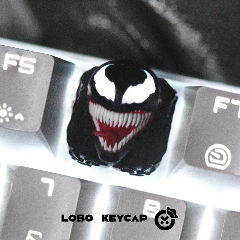 Venom Theme Creative Design Resin Art Translucent Keycaps Suitable for Mechanical Keyboard Collection Trendy Toy Keycaps Gifts