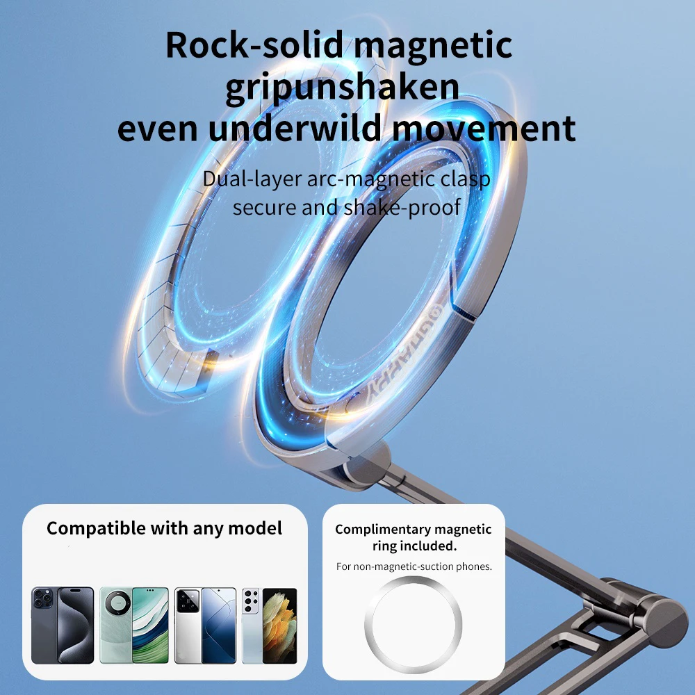 حامل مغناطيسي قوي للهاتف المحمول لسطح المكتب Magsafe قابل للتعديل وقابل للطي وحامل معدني محمول لهاتف iPhone 17 16 15 Pro Samsung