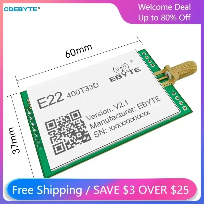 CDEBYTE 433MHz LoRa Module E22-400T33D-V2 High Power 33dbm 16KM Long Distance Transmission Watchdog TTL/RSSI/LBT