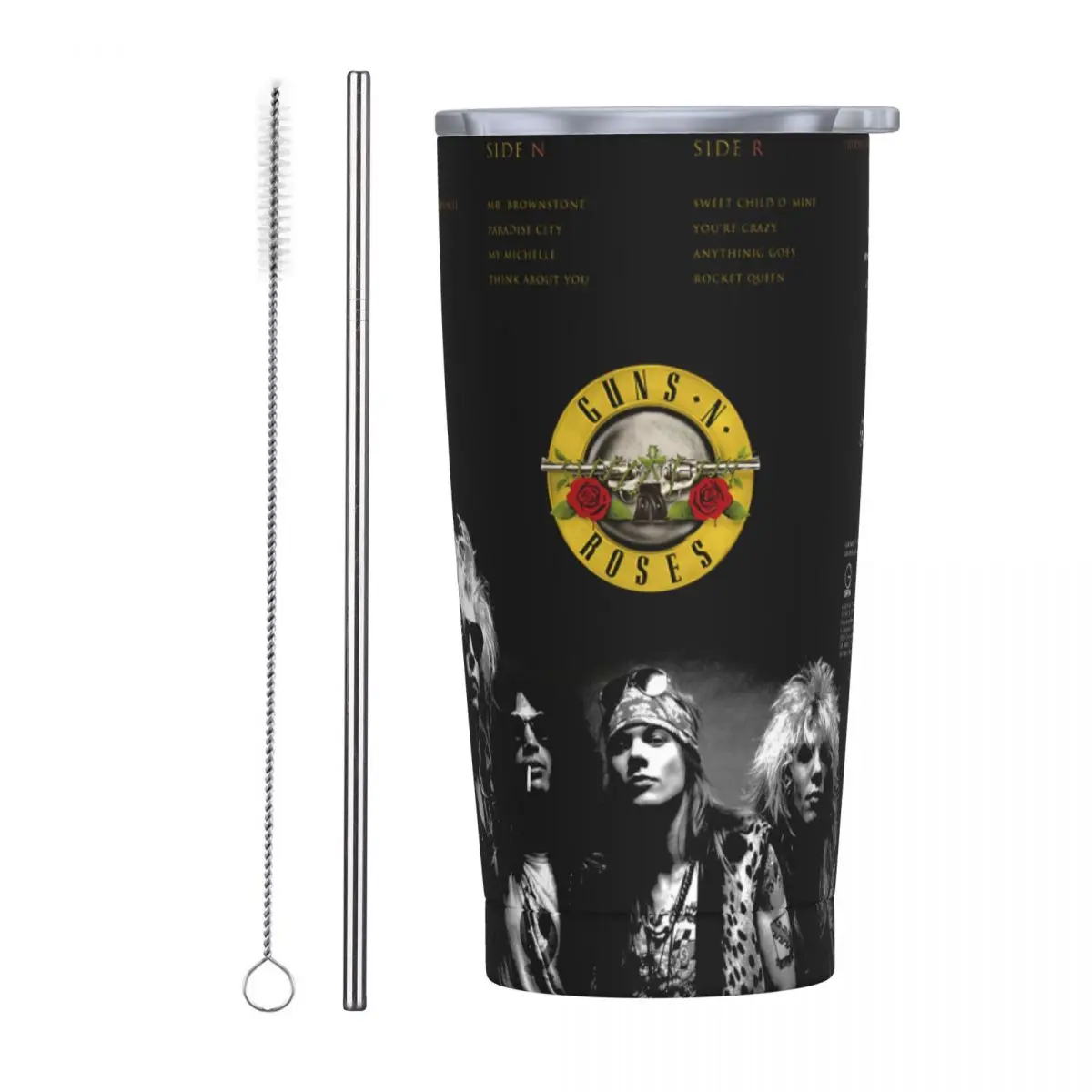 Guns N Roses Rock Band Tumbler With Straw And Lid Stainless Steel Cup Mugs Double Wall Vacuum Insulated for Cold and Hot 20oz