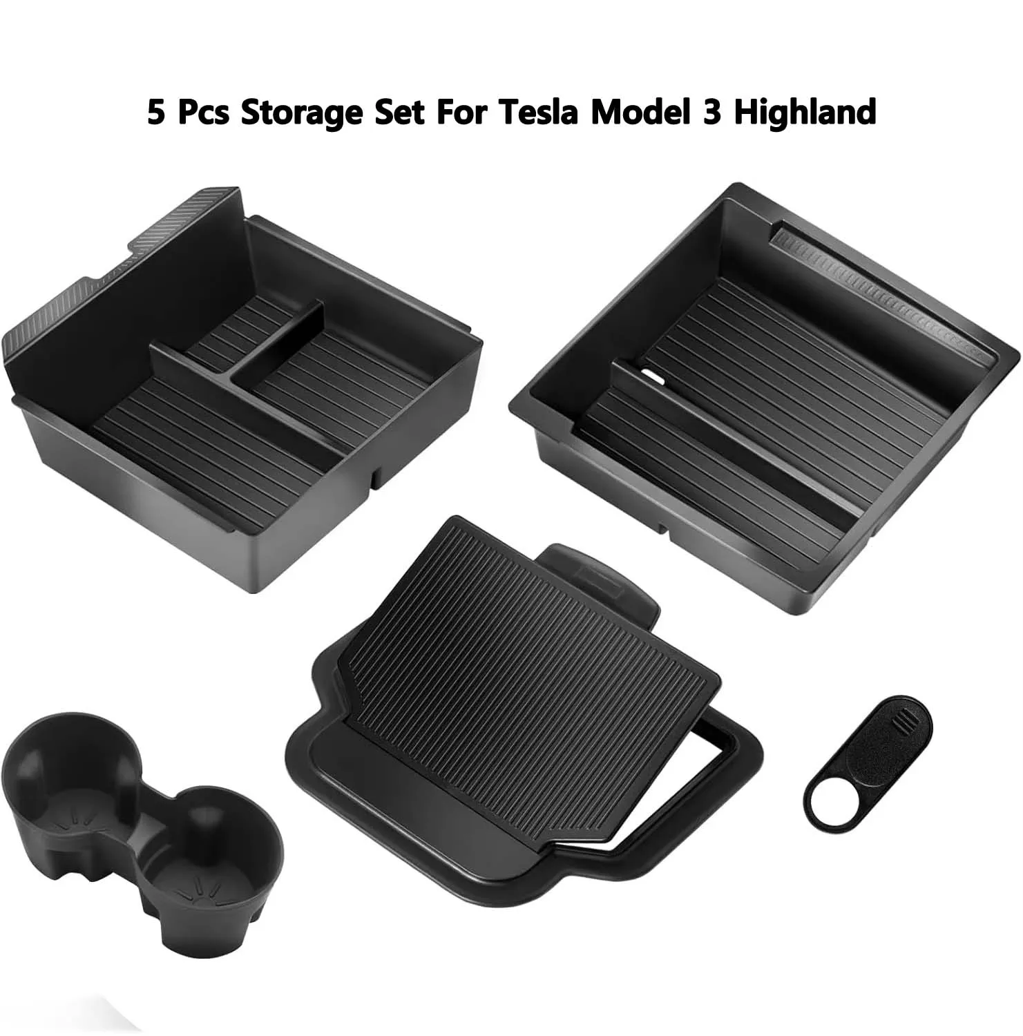 

5 Pcs Storage Set For Tesla Model 3 Highland Cup + Center Console Storage + Center Console Privacy + Rear Storage + Camera Cover