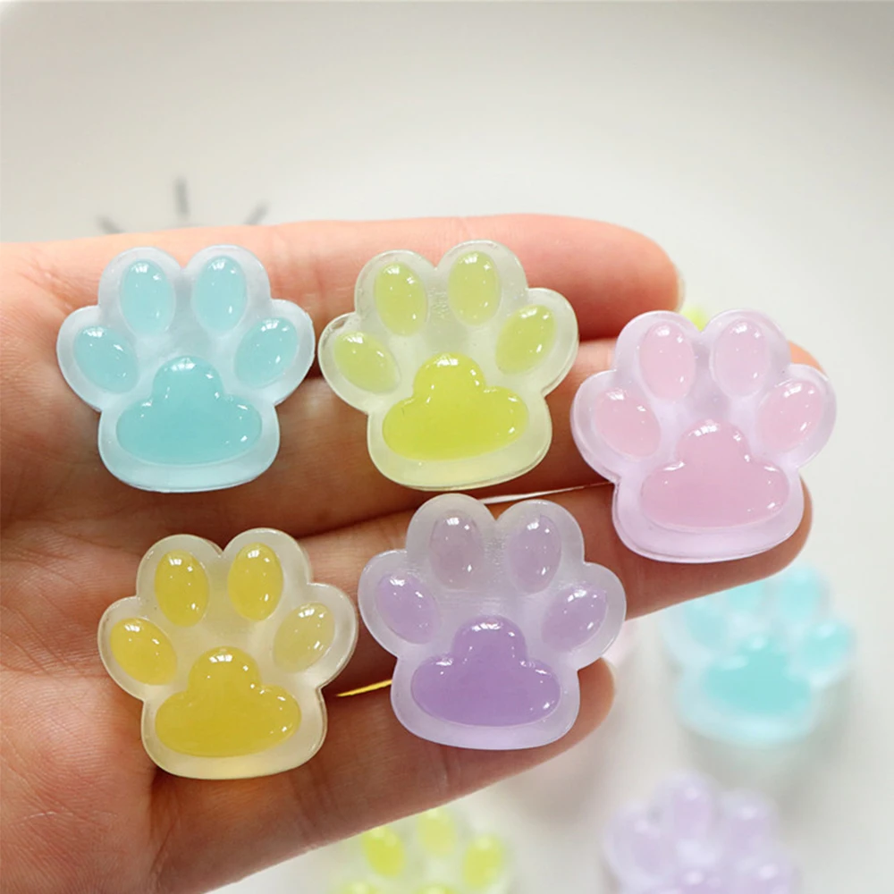 10 buah Aksesori dekorasi kerajinan perhiasan DIY buku tempel pipih Resin seri Paw Noctilucent 26x25mm untuk jepit rambut