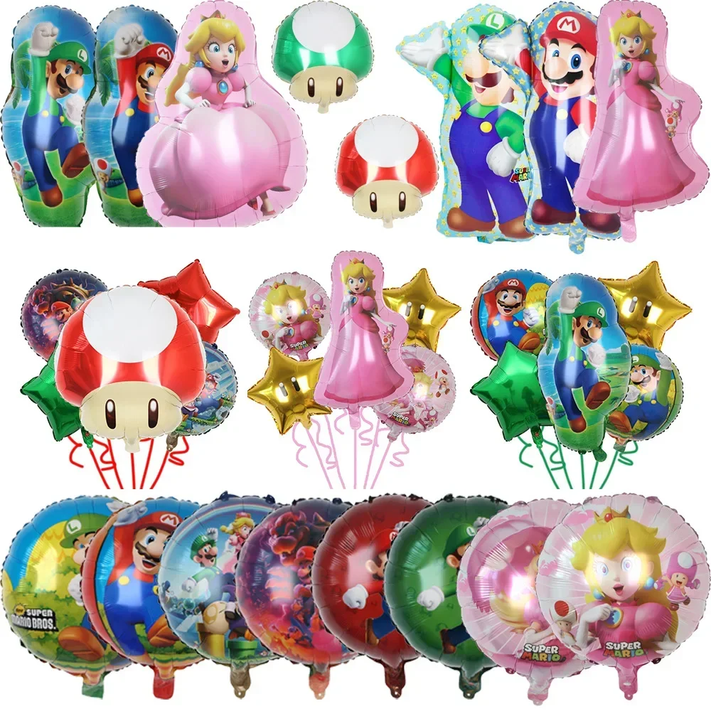 Balony foliowe Mario i Luigi, okrągłe, aluminiowe, do samodzielnego ozdabiania, na imprezy, dla chłopców i dziewcząt, upominki na rok 2026, dekoracje na imprezy rodzinne, gorący hit. — 2