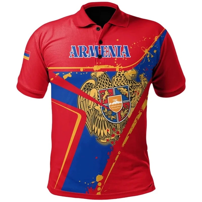 3D Printed Armenia Flag Polo Shirt For Men Women Summer Short Sleeve Tshirts StreetWear Man Plus Size Flag Coat Of Arms Polo