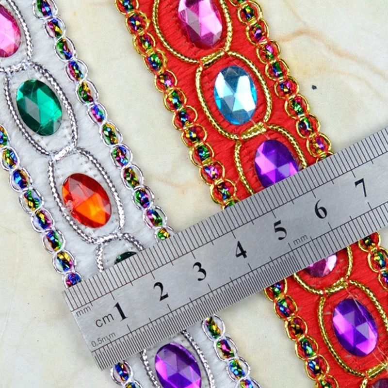 Ceinture en Dentelle de Clip de 9m, Rubans Tressés Ethniques, Garniture de Strass 3D, Couture DIY, Costume de brevFolklorique, Accessoires Décoratifs