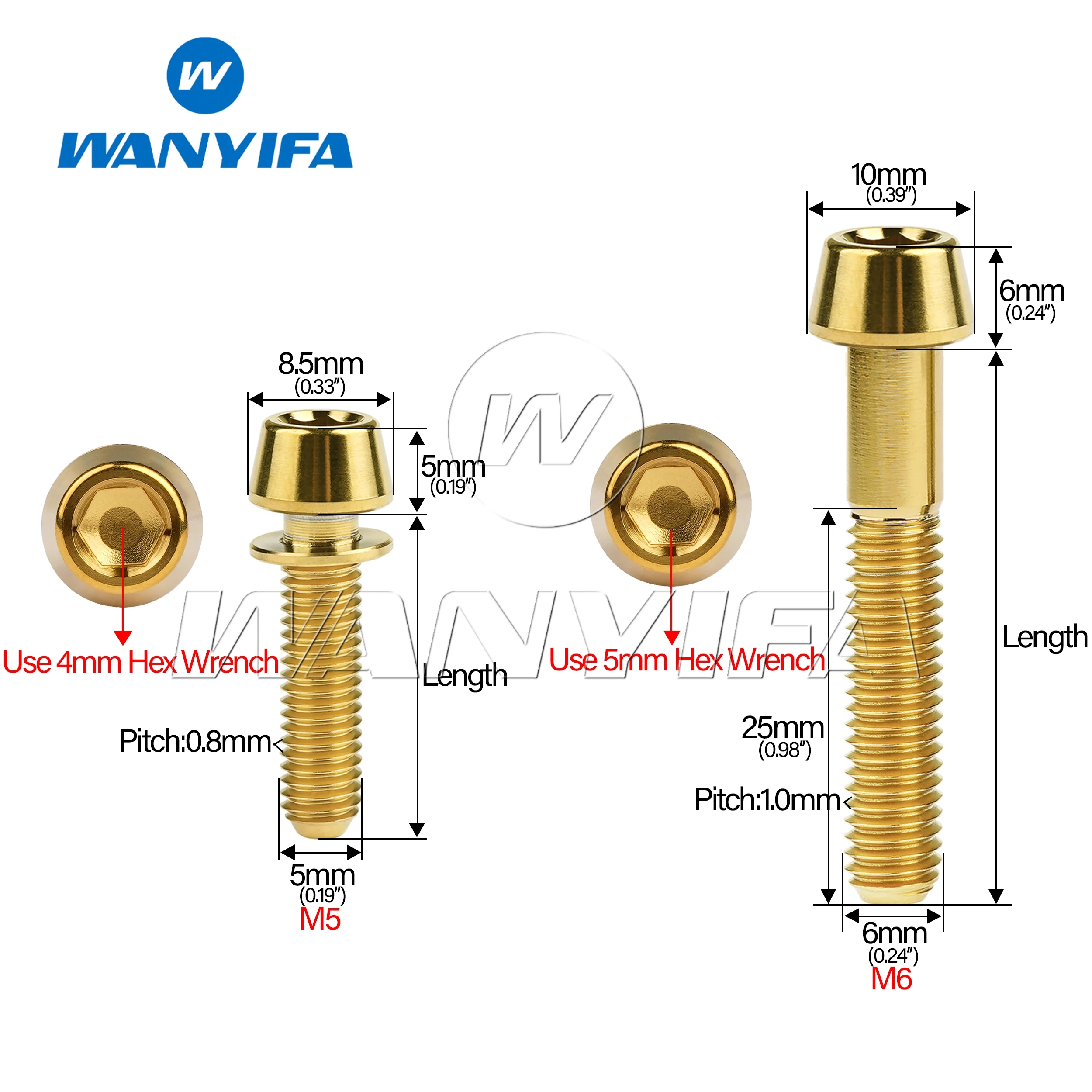 Wanyifa Titanium Ti Upgrade Kit Bolt ScrewM5 x 16 18 20mm Conical Head With Washer for Stem + M6x35 For Headset Caps