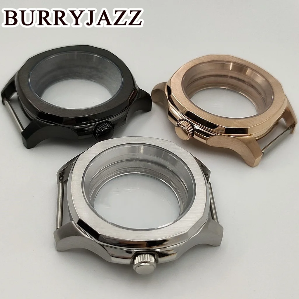 BURRYJAZZ 42mm NH35 NH36 NH34 NH38 NH70 NH72 Watch Case Waterproof Sapphire Glass Silver Gold Rose Gold Black