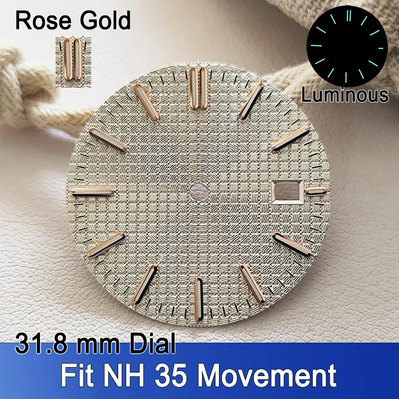 31.8mm Dial For NH35 Dials C3 Green Luminous Watch Dial Hands For NH35A Movement Wristwatches Face Replacement  Accessory Parts