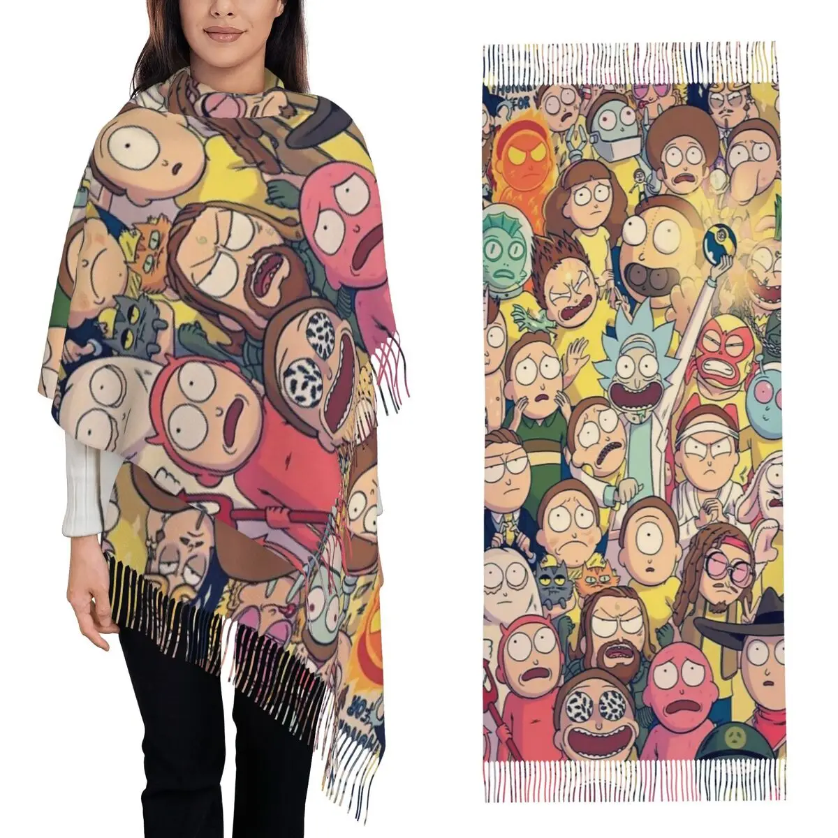 

Ricks Moods мультфильм аниме шарф шарфы с кисточками для женщин мягкие теплые шали и накидки длинная осенне-зимняя шаль