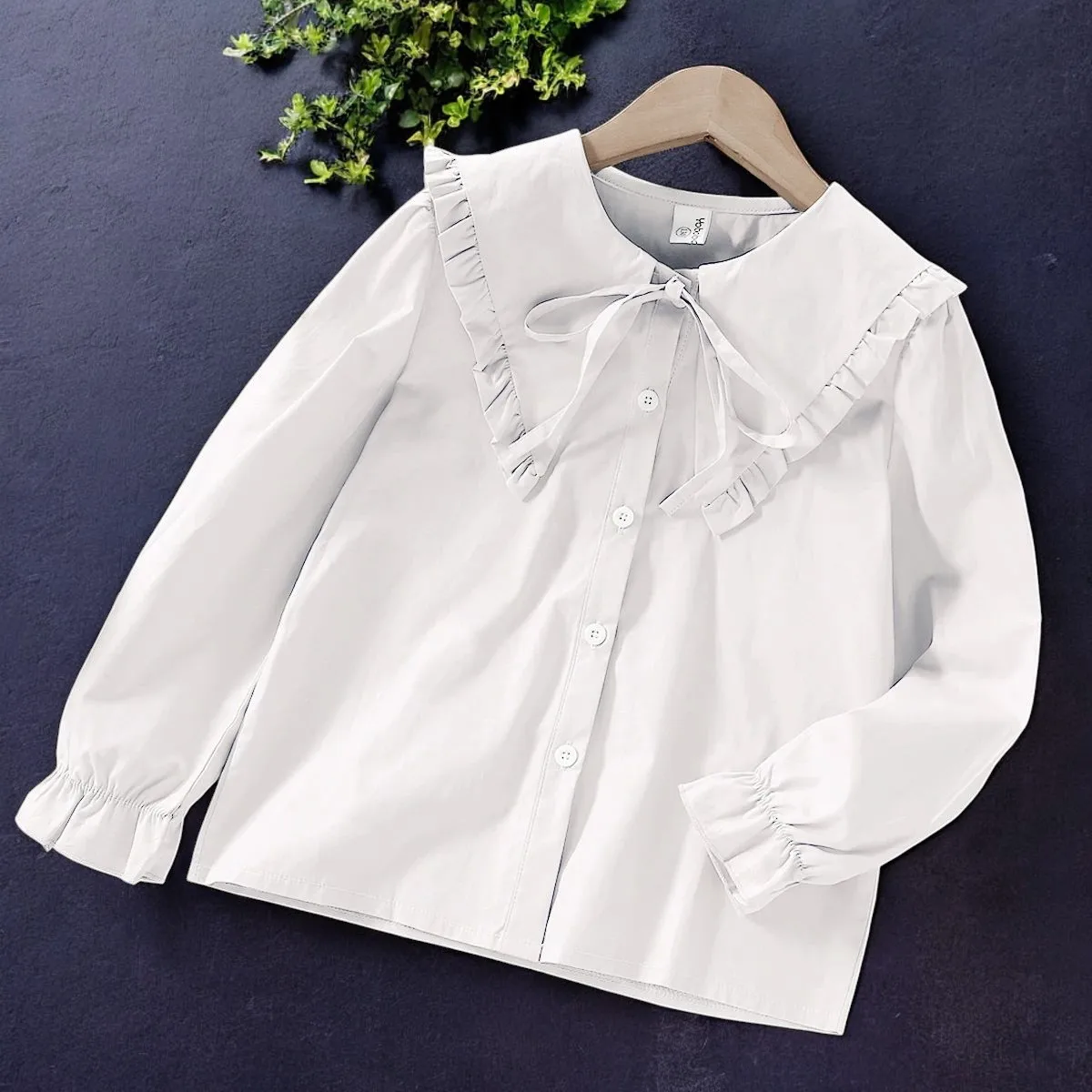 Kids Ruffle Blue School Shirts for Girls Blouses White Spring Autumn Longsleeve Children Clothes for Teenager 6 8 10 12 13 Years