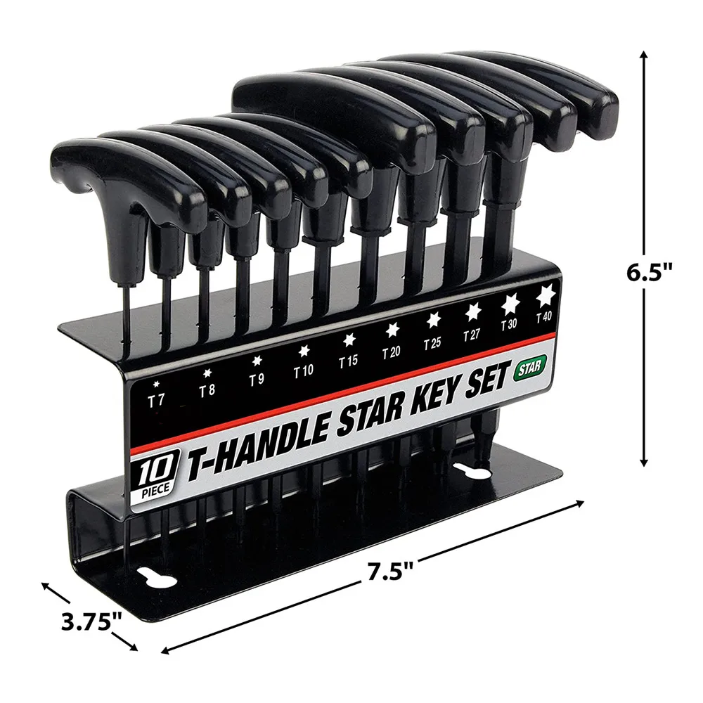 WOZOBUY 10pc Metric or Inch T-Handle Hex Key Allen Wrench Tool Set or Star T-Handle Hex Key Set with Convenient Storage Stand