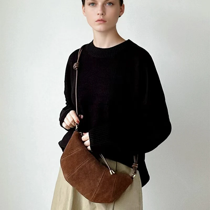 Women Cowhide Genuine Leather Handbag Female Crossbody Designer Luxury Shoulder Bags Ladies Casual Retro Bull horn Bag for Lady