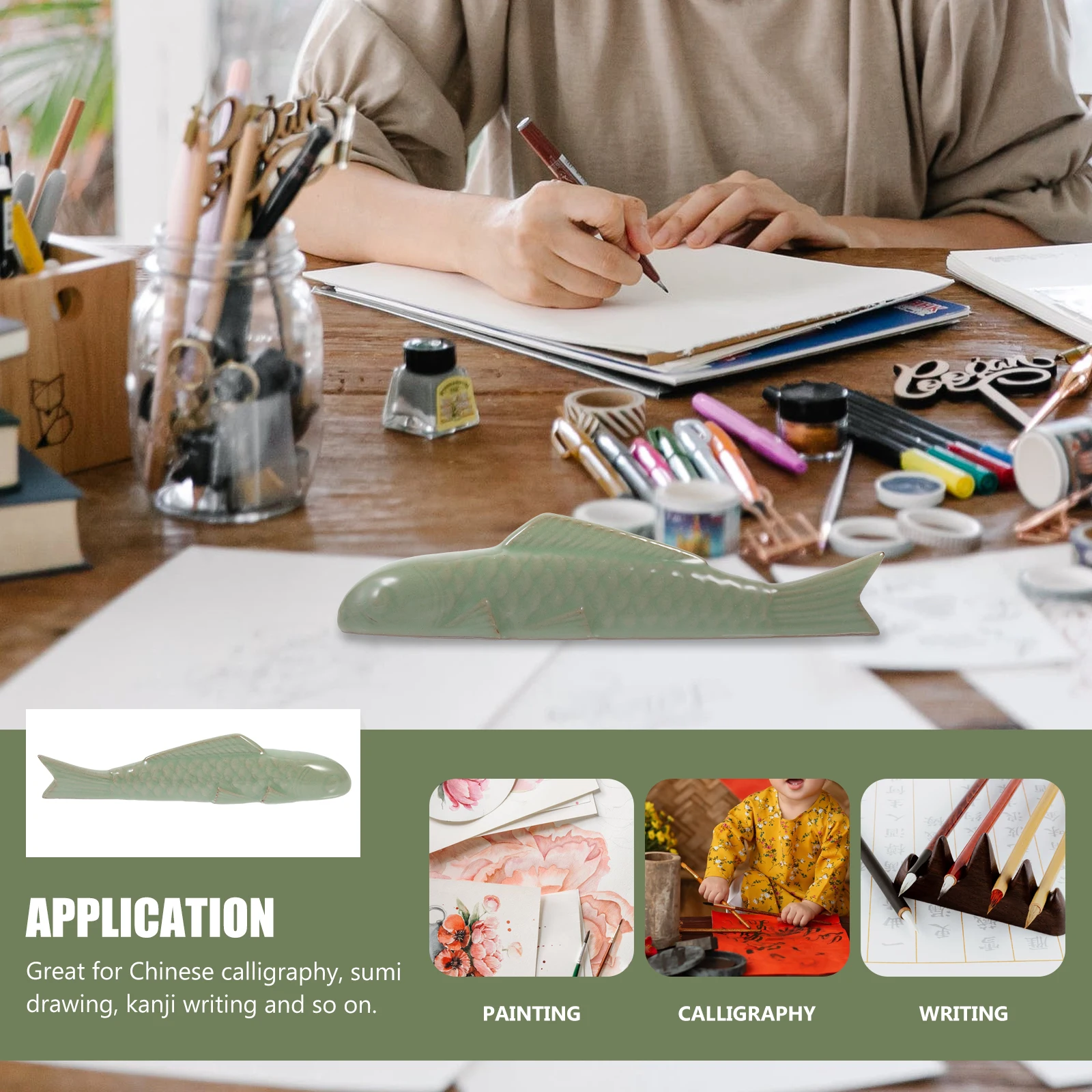 

Premium Ceramic Paperweight Carp Design for Calligraphy Painting Desktop Use Long Smooth Surface Keeps Paper Tidy Chinese Art
