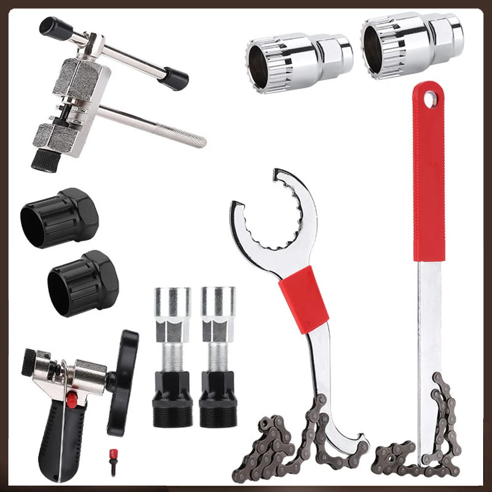 A10 Bicycle Repair Tool Kits Bike Flywheel Removal Chain Breaker Cutter Crank Puller Bike Wrench Cassette Bracket Extractor Sets