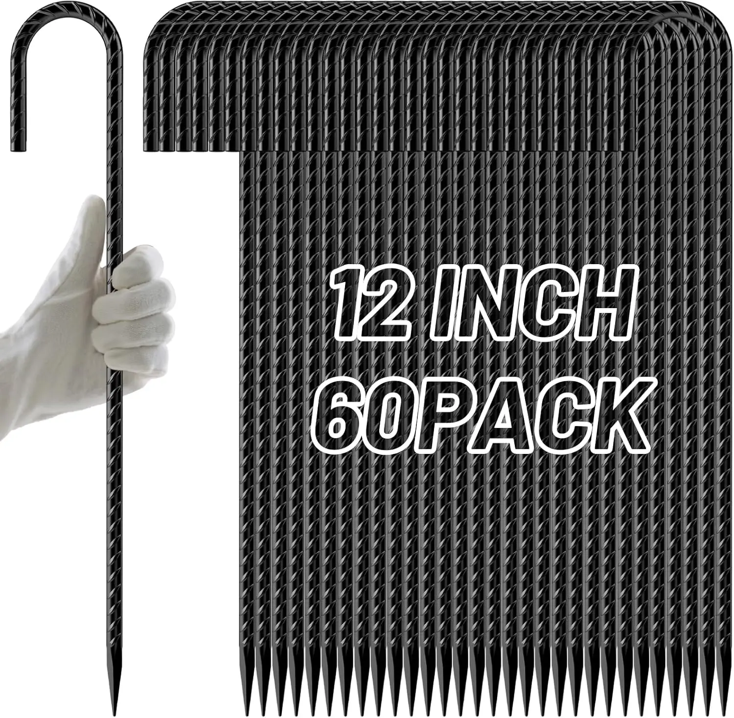 

Rebar Stakes 12 Inch 60 Pack, J Hook Ground Anchors Heavy Duty for Camping Tent, Inflatables, Lawn Decor