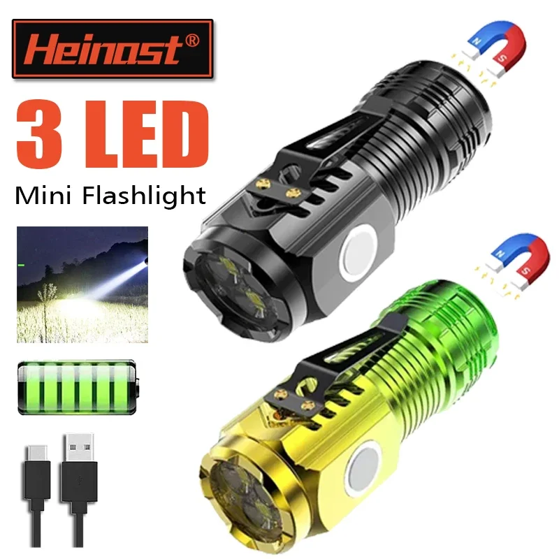 New Ultra Powerful Flashlight 3 Core LED Mini Tactical Flashlight USB Rechargeable High Power LED Torch With Magnet Hand Lamp