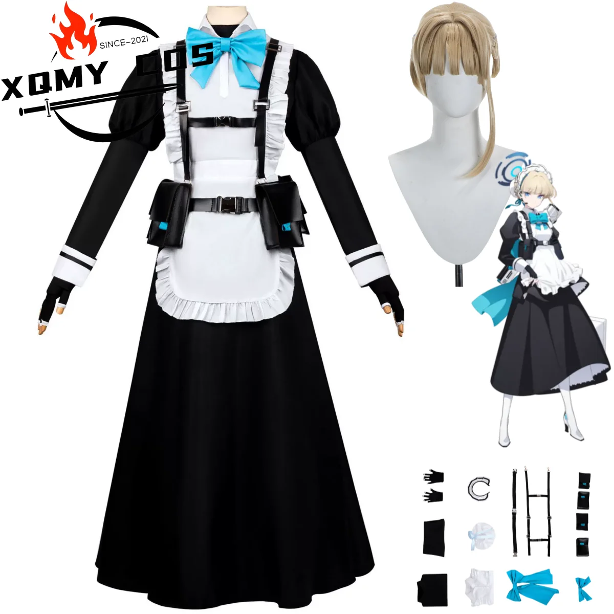 

XqGame Blue Archive The Animation Asuma Toki Cosplay Costume Blue Maid Dress Lolita Skirt Wig Woman Sexy Carnival Halloween Suit