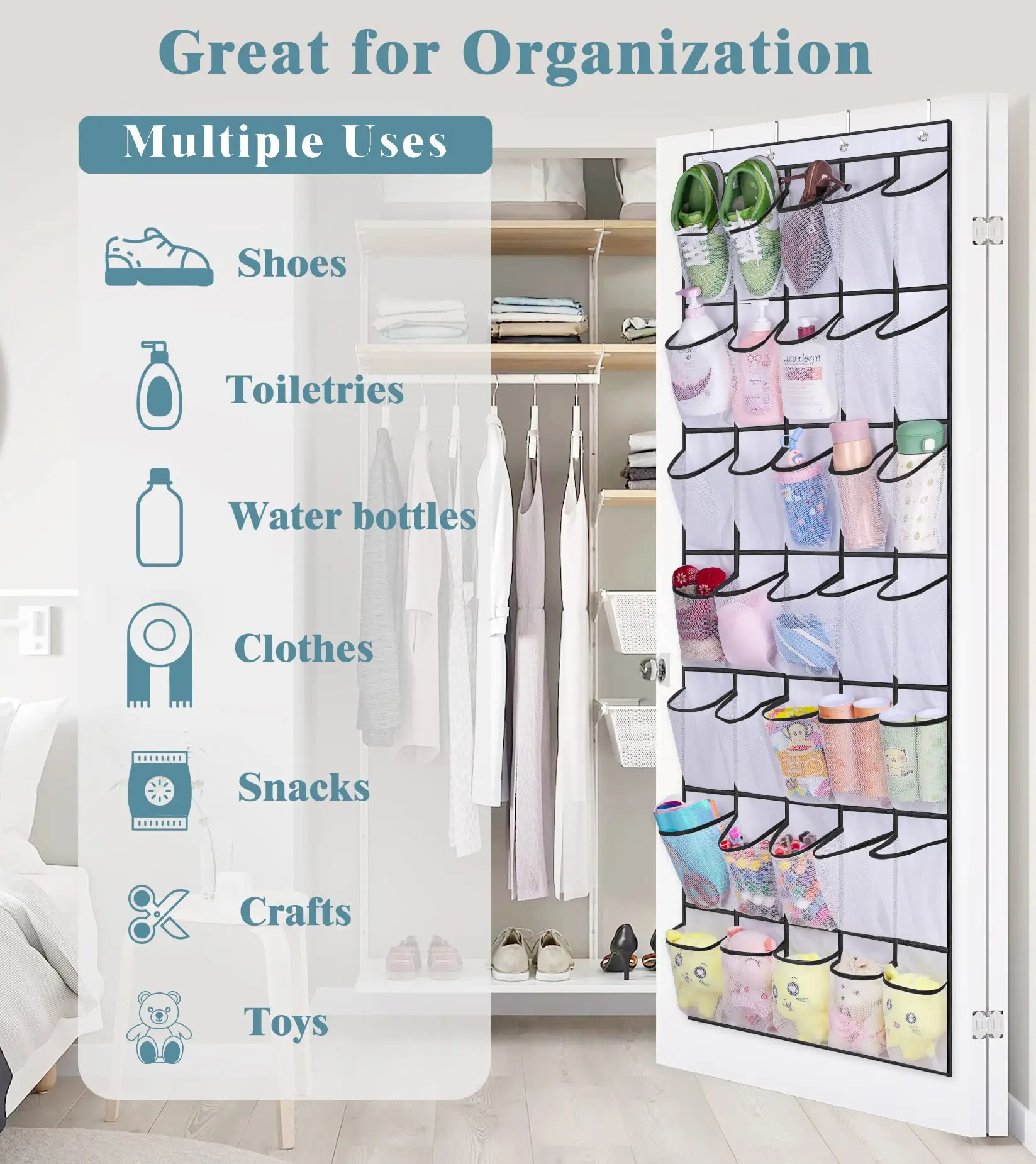 24/28/35 Mesh Pocket Over The Door Shoe Organizer Hanging wardrobe Storage Bag Shoe Holder Rack for Closet Bedroom Bathroom