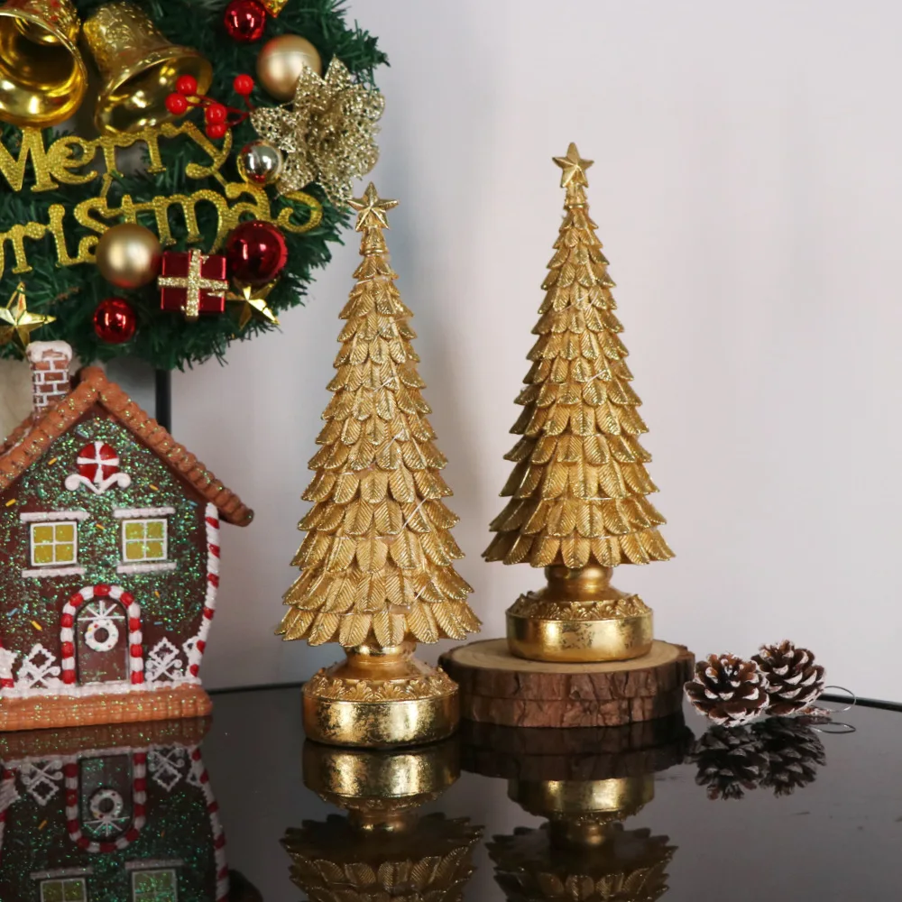 

For 30.5cm Golden Christmas Tree Ornaments Resin Crafts Lighting Home Party Atmosphere Decoration Living Room Bedroom Desktop De
