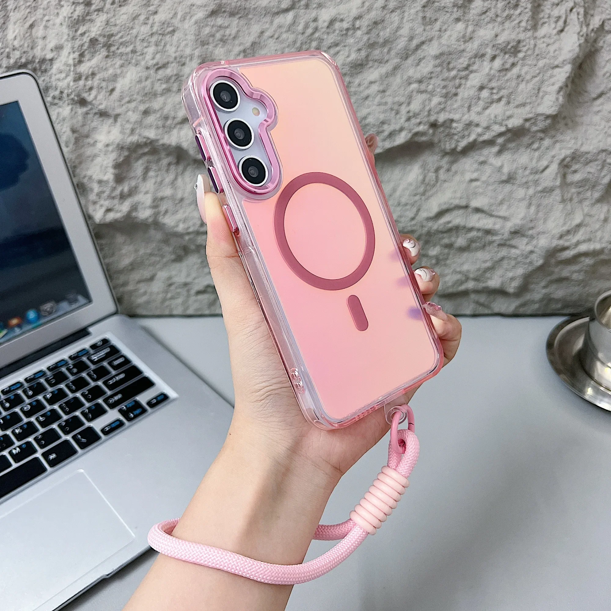 Hot Fashion Laser Gradient Magnetic Lanyard Shockproof Case for Samsung A55 A16 A54 A53 A35 A25 A15 A56 A36 A26 5G Magsafe Cover - náhled 3