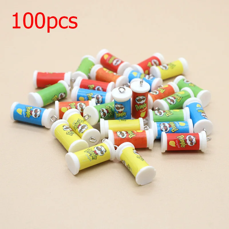 

Wholesale 100pcs/pack Mix Resin Charms Bulk Cute Miniature Potato Chips Snacks Pendant For Earring Findings Diy Jewelry Make