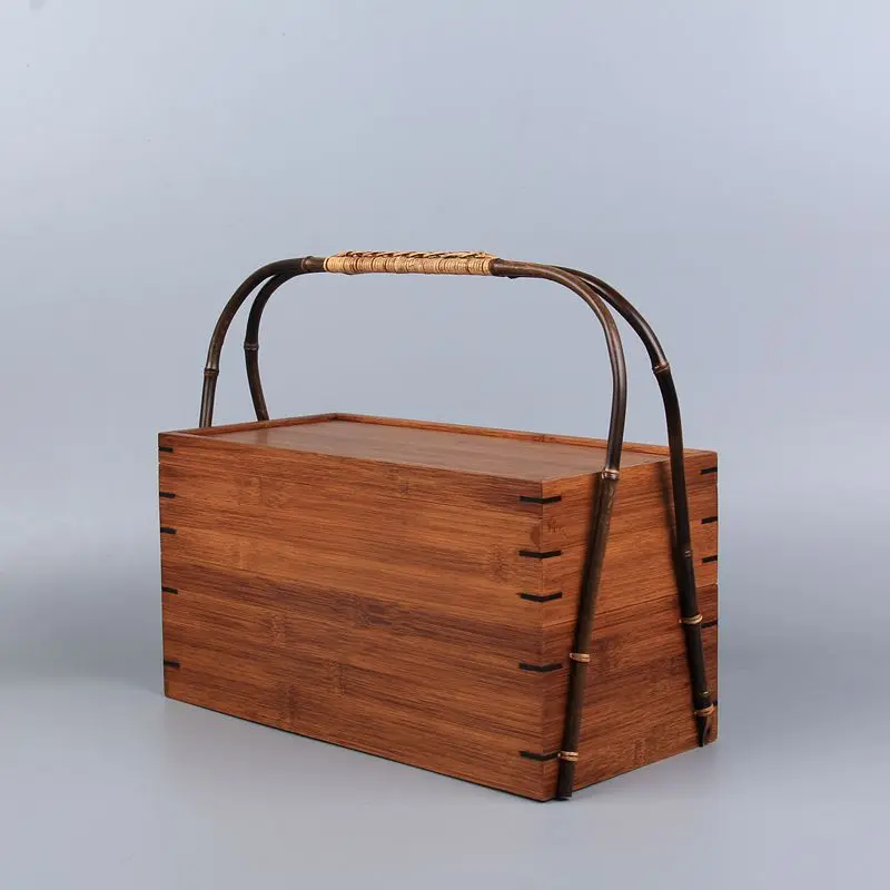 Vintage Japanese Lacquer Bamboo Food Storage Box Travel Tea Set Case Rectangular Tea Tool Organizer Box for Kitchen & Dining