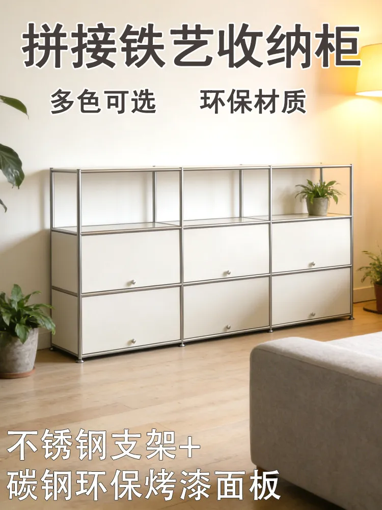 Module Steel Living Room Storage Cabinet Rack Kitchen Sideboard Dining Side Locker Nightstand Flip Sofa Side Cabinet Bookshelf
