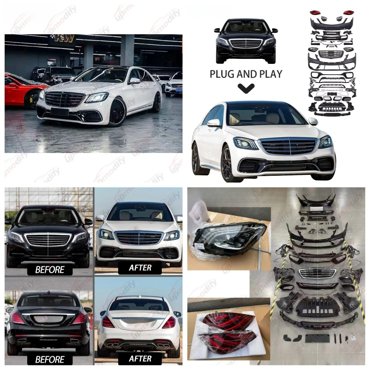 

Body Kit for benz W222 S 2014 Upgrade to 2018 S63 Front Rear Bumper Headlight Taillight Grille Diffuser Pipe B700 Aerokit