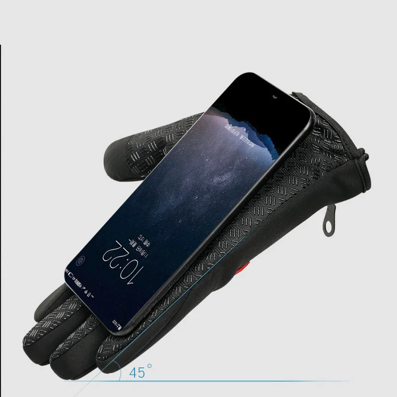 Mann warme Winterhandschuhe Touchscreen wasserabweisende winddichte Handschuhe Ski Outdoor Sport Radfahren Fahren Reißverschluss schwarze Handschuhe Frauen – Detail 8